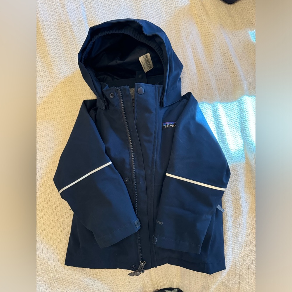 Patagonia Navy Blue Kids Hooded Rain Jacket